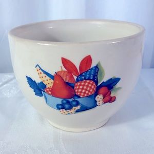 RARE MINTY! Calico Fruit Refrigerator Bowl w Lid Vintage Antique 1940s CLEAN EXC